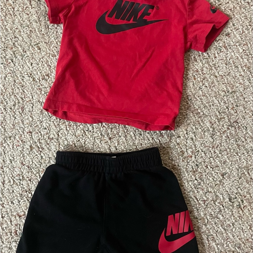 Nike Kids Red and Black Shorts matching tee